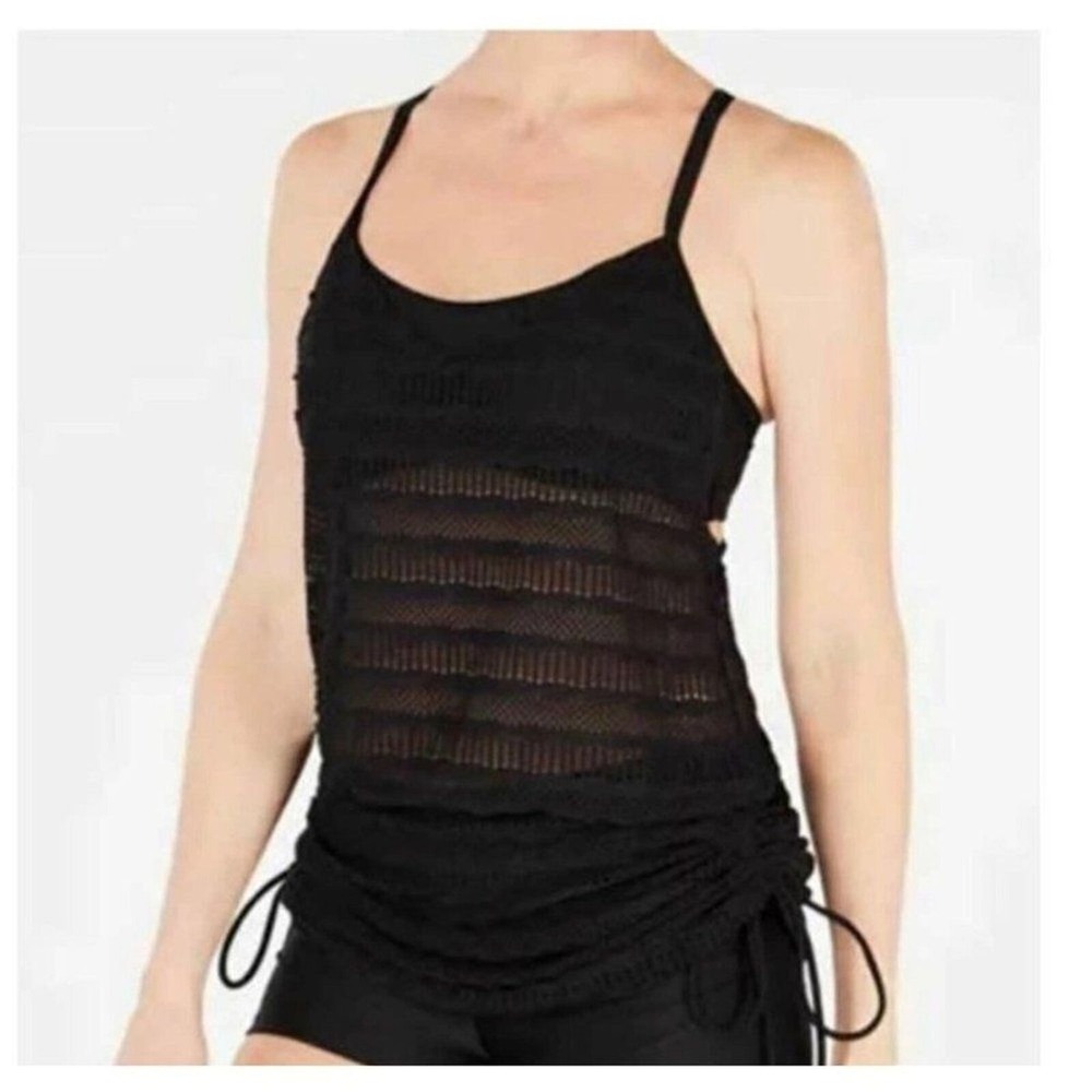 Gossip Women Black 2 in 1 Strappy‎ Bikini Top Tankini Mesh Overlay Set Small NWT